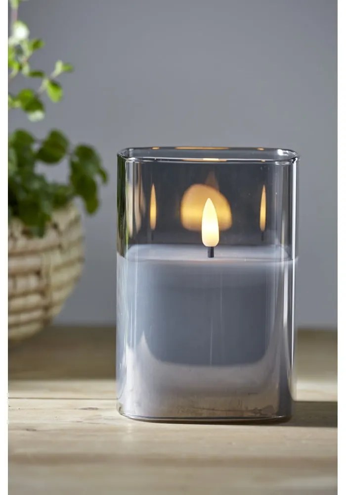 Candela di cera a LED grigia in vetro, altezza 12,5 cm Flamme - Star Trading