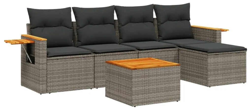 Set Divano da Giardino 6 pz con Cuscini Grigio in Polyrattan