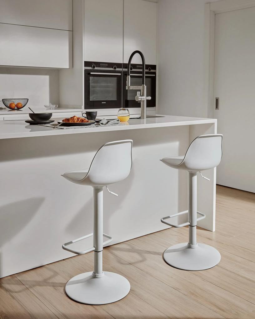 Kave Home - Sgabello Orlando - T in ecopelle bianco e acciaio bianco opaco 60-82 cm