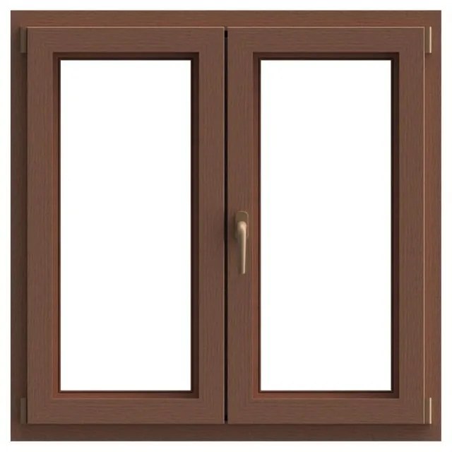 Finestra in PVC rovere dorato L 120 x H 120 cm, 2 ante apertura a destra