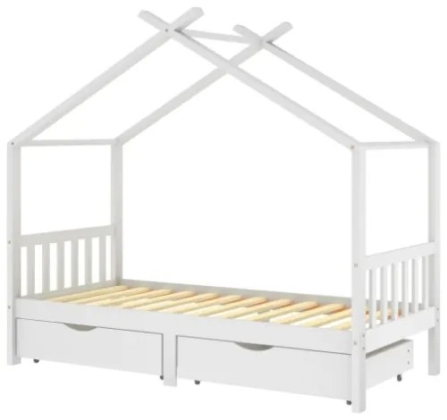 Giroletto Bambini Bianco con Cassetti Massello di Pino 90x200cm