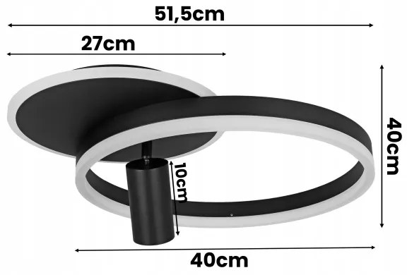 Plafoniera LED 38W/230V + 1xGU10/30W nera