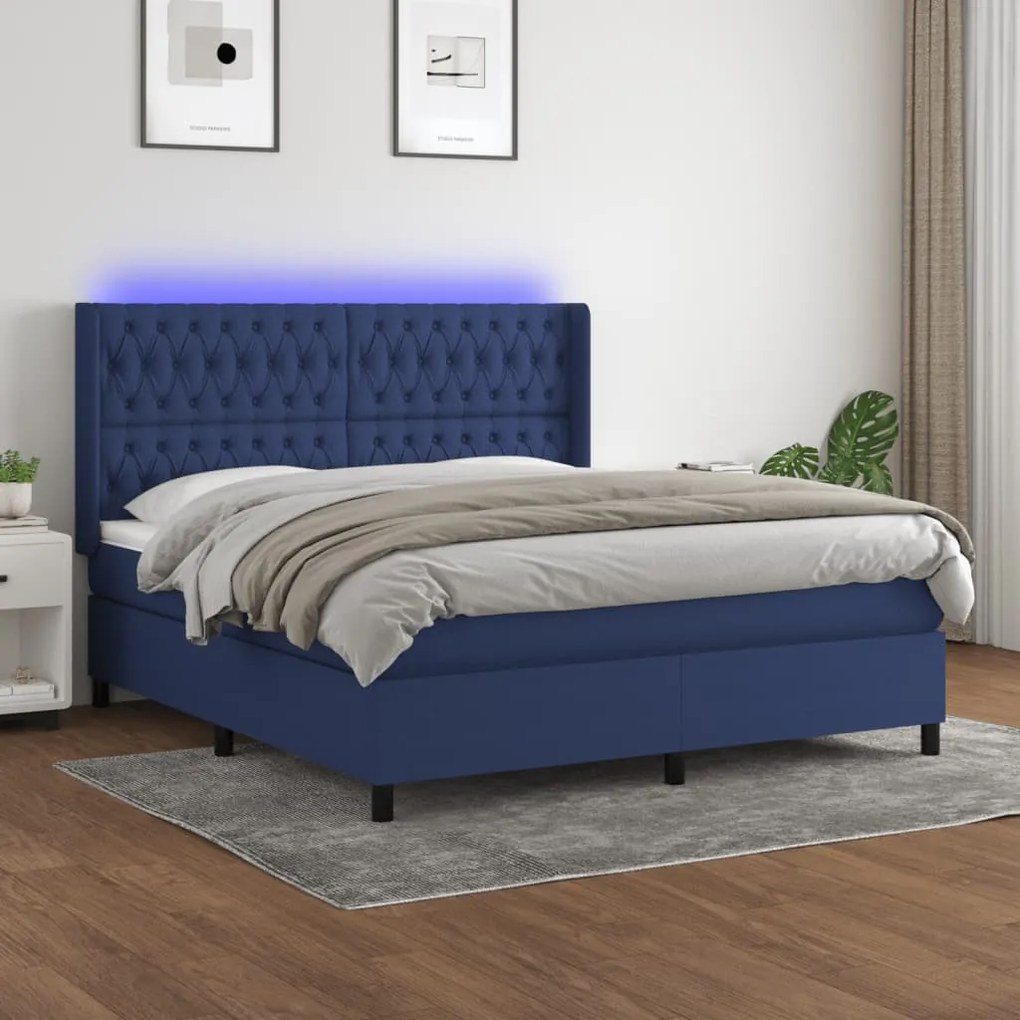 Letto a molle con materasso e led blu 160x200 cm in tessuto