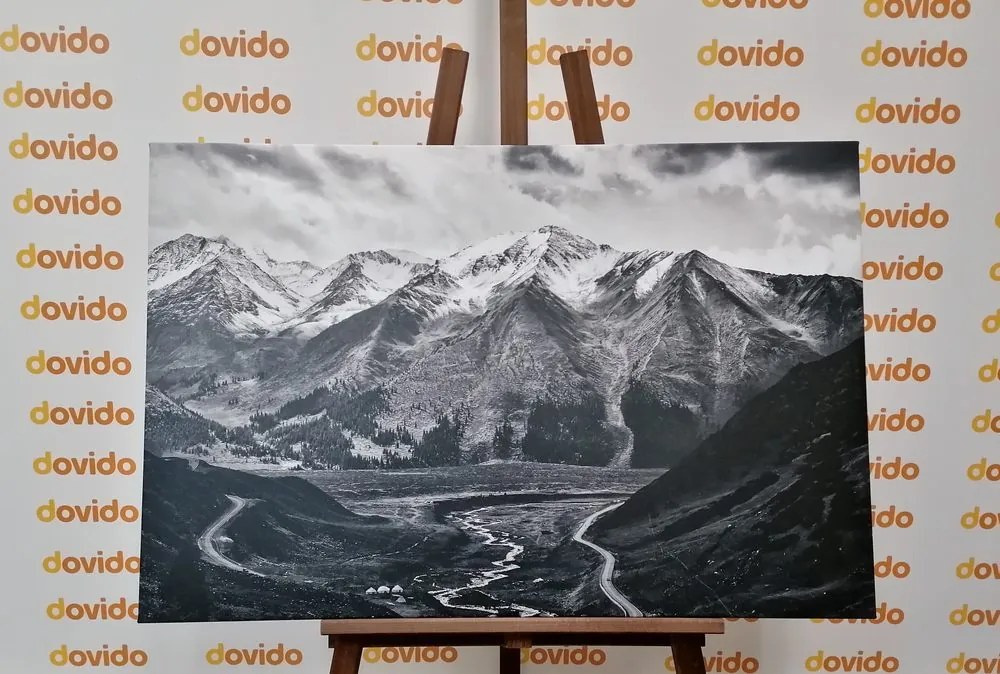 Quadro su tela – Panorama montano magnifico in bianco e nero