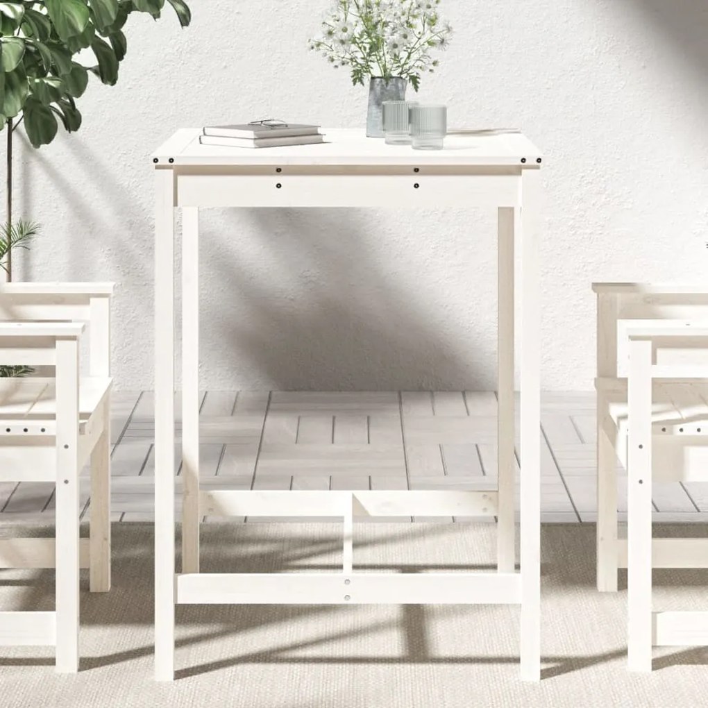 Tavolo da giardino bianco 82,5x82,5x110cm legno massello pino