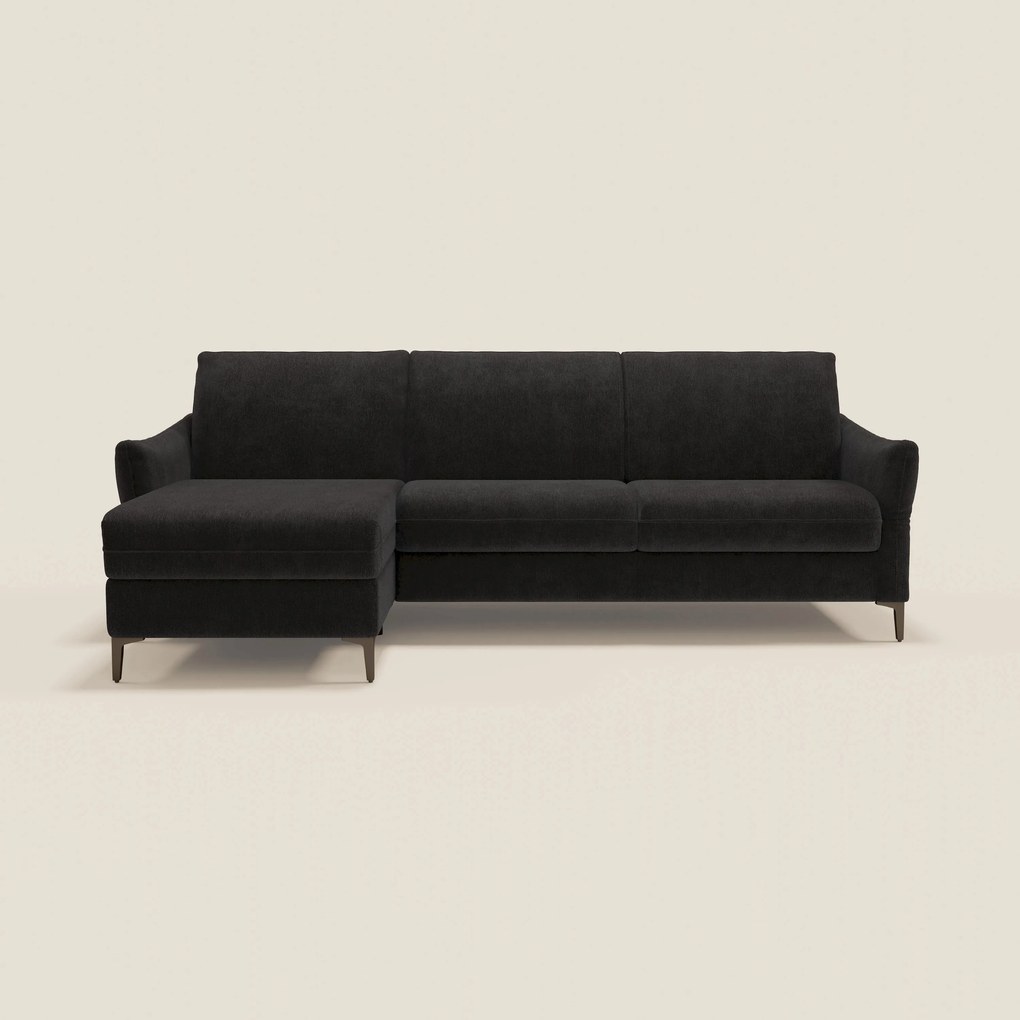 Dalia divano letto angolare con materasso alto 18 cm piedini alti e penisola contenitore in tessuto smacchiabile T17