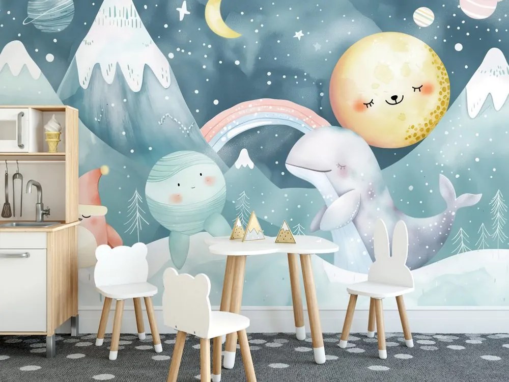 Carta da parati autoadesiva – Animali in paesaggio innevato per bambini