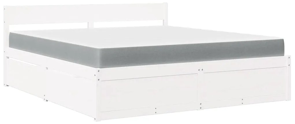 Letto cassetti e materasso bianco 180x200cm legno massello pino