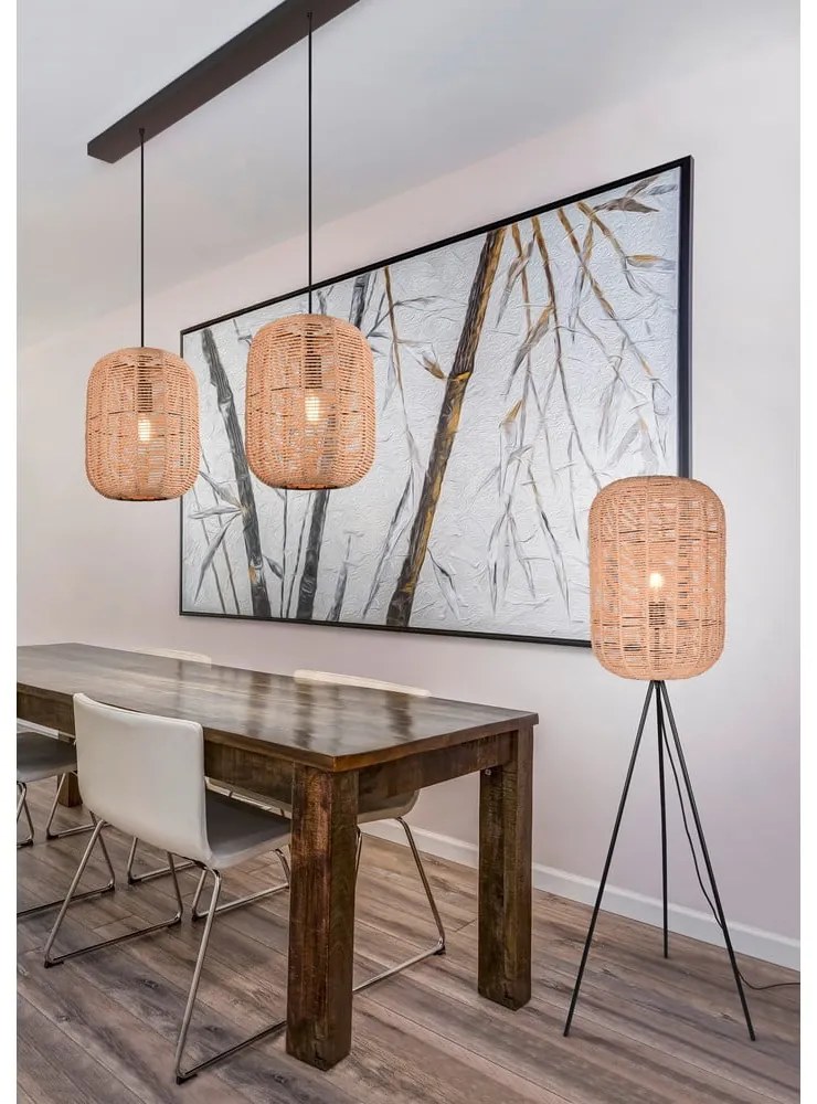 Lampada da terra beige con paralume in vimini e tessuto (altezza 150 cm) Runa - Trio