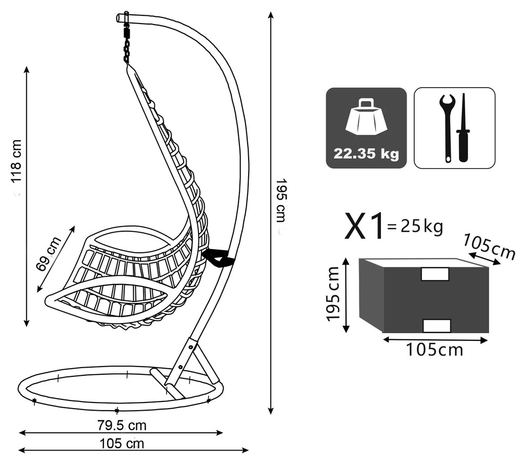 AVUS - dondolo da giardino con struttura acciaio completo di cuscini intreccio in rattan sintetico