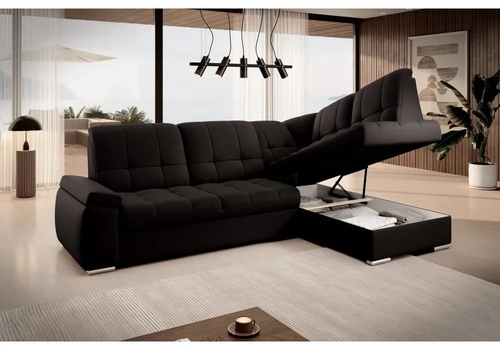 Divano angolare marrone allungabile/con contenitore (con penisola a destra/a L) Sado – ELTAP