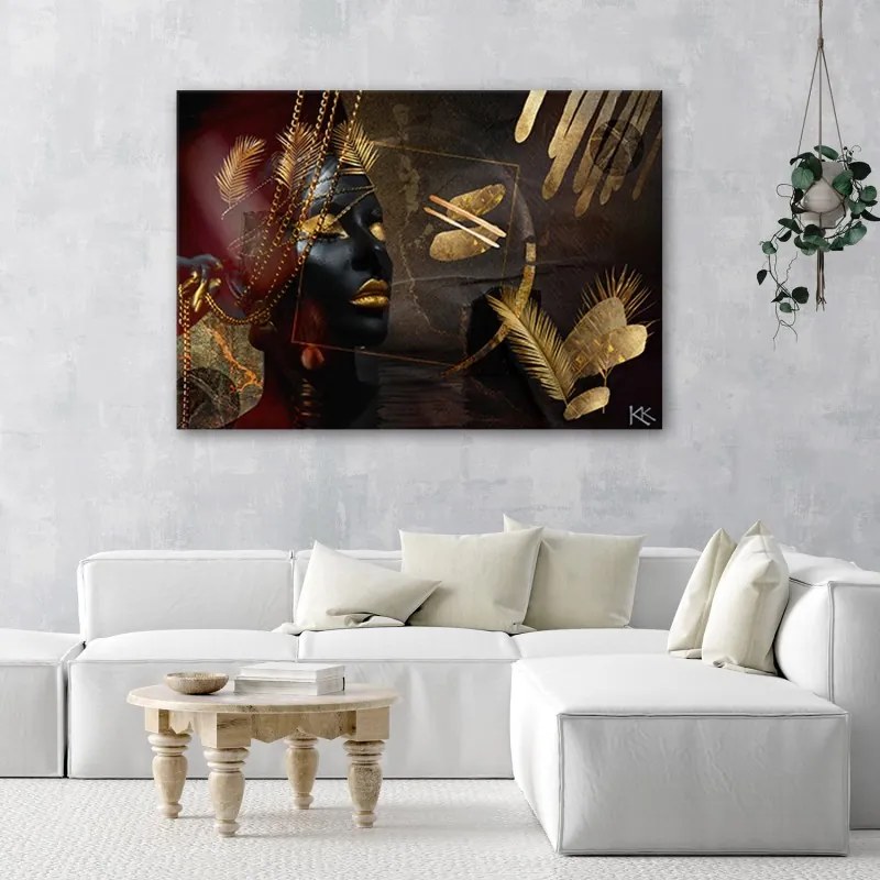 Quadro su tela, African Woman Gold Abstraction  Dimensioni 100x70