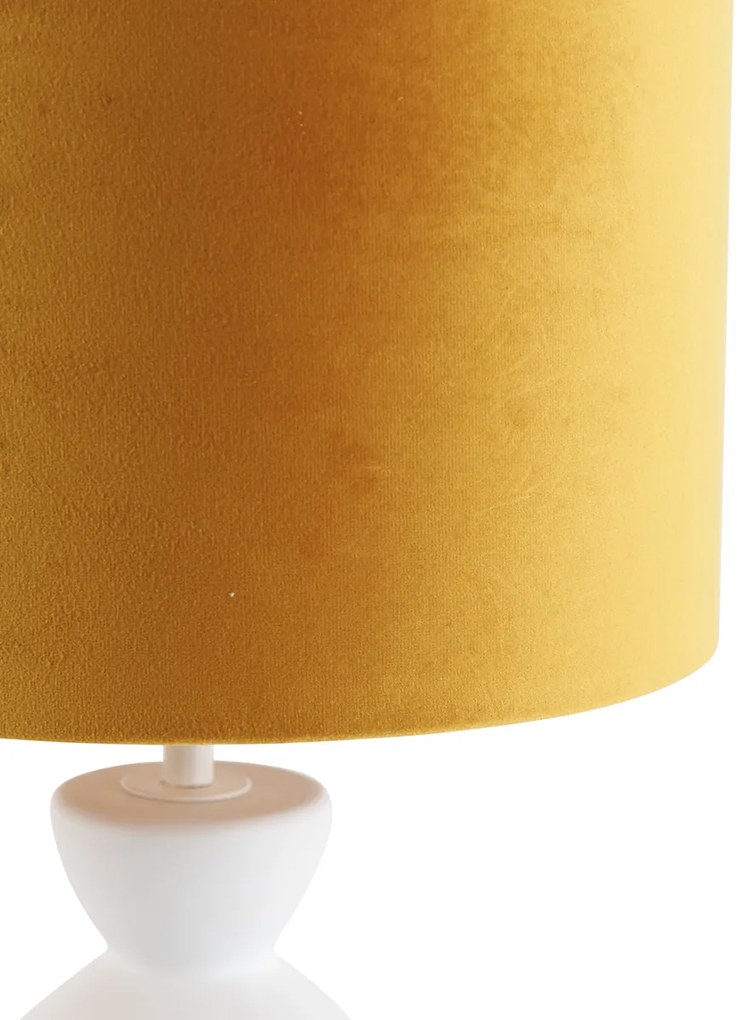 Lampada da tavolo di design con paralume in velluto bianco, giallo e oro 25 cm - Alisia