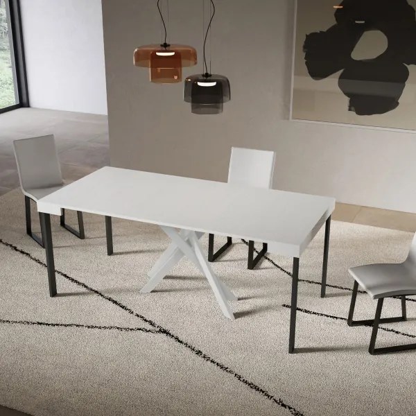 Consolle allungabile Libo Small - Bianco frassino gambe bianche 90x40/196 cm