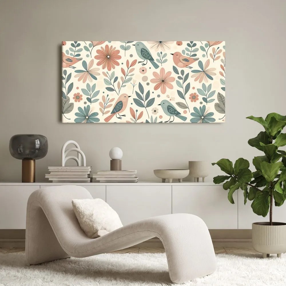 Quadro su tela – Uccelli nella natura fiorita
