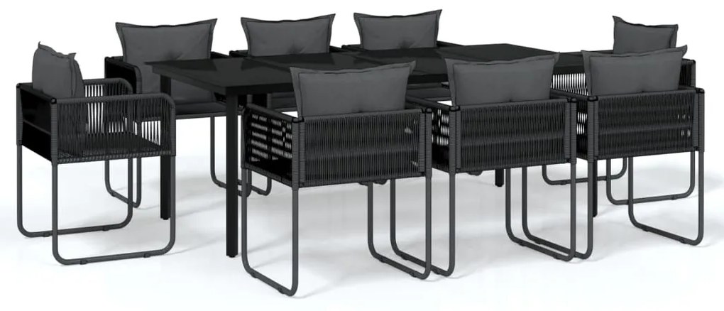 Set da pranzo per giardino 9 pz con cuscini nero
