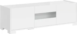 Porta TV a 3 ante ROJAS Bianco Lucido con inserto in vetro Fumč 130x40 cm