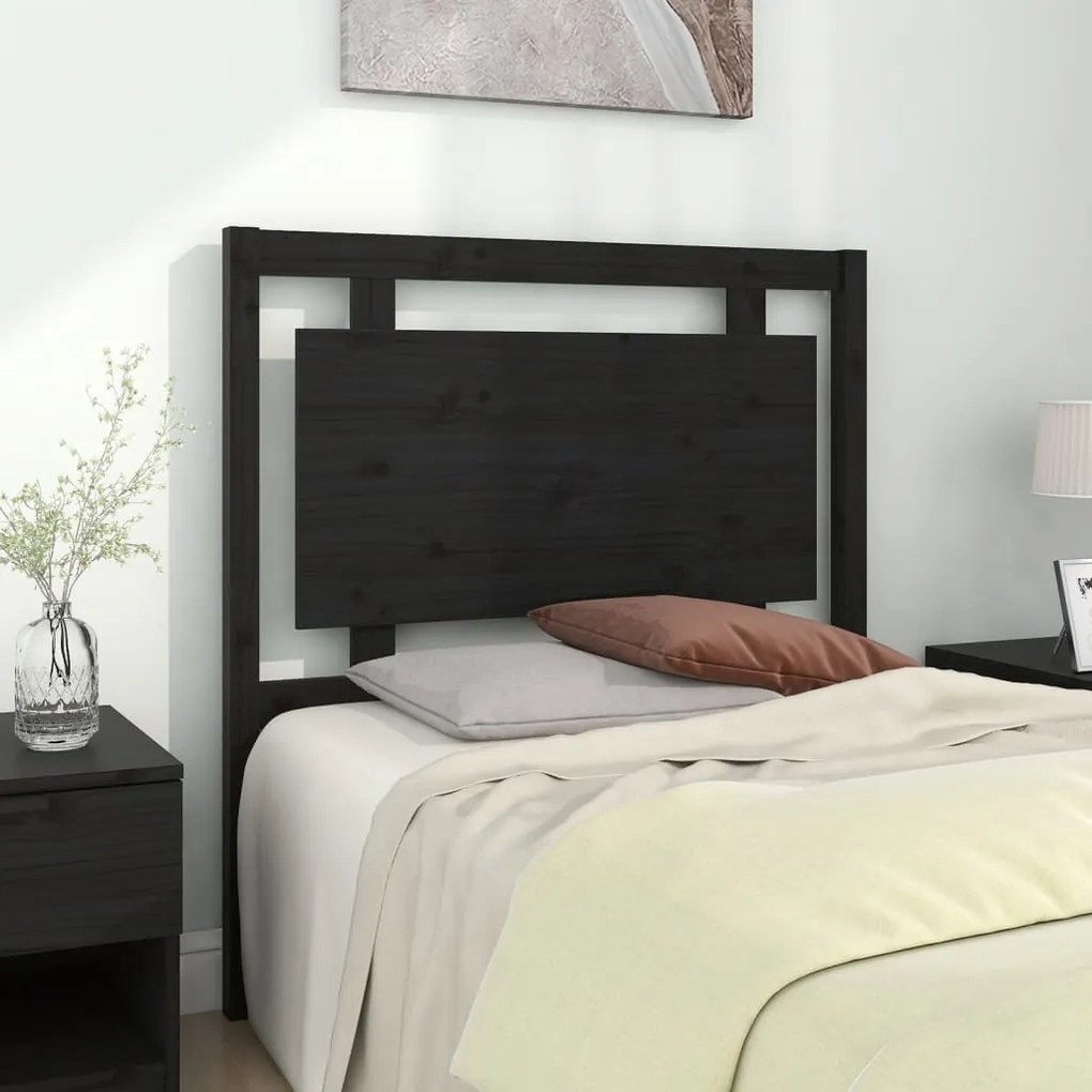 Testiera Per Letto Nera 95,5x4x100 Cm İn Legno Massello Di Pino /