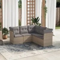 Set Divano da Giardino 5 pz con Cuscini Beige in Polyrattan 3217619