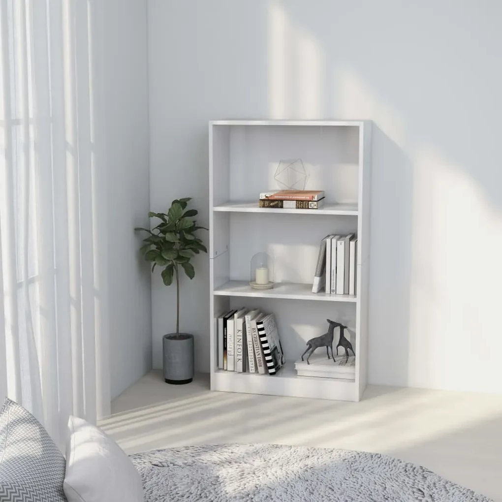Libreria a 3 ripiani bianca 60x24x109 cm in legno multistrato