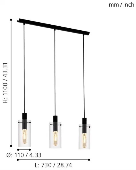 Eglo 97367 - Lampadario a sospensione con filo MONTEFINO 3xE27/60W/230V