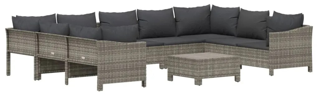 Set divani da giardino 10 pz con cuscini in polyrattan grigio