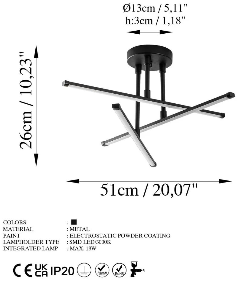 Plafoniera LED nera 26x51 cm Umut – Opviq lights