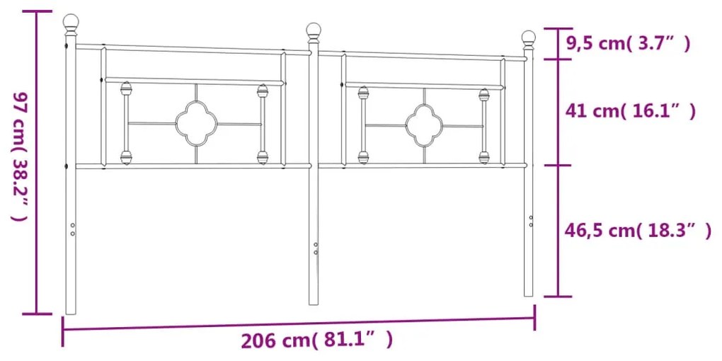 Testiera in Metallo Nero 200 cm