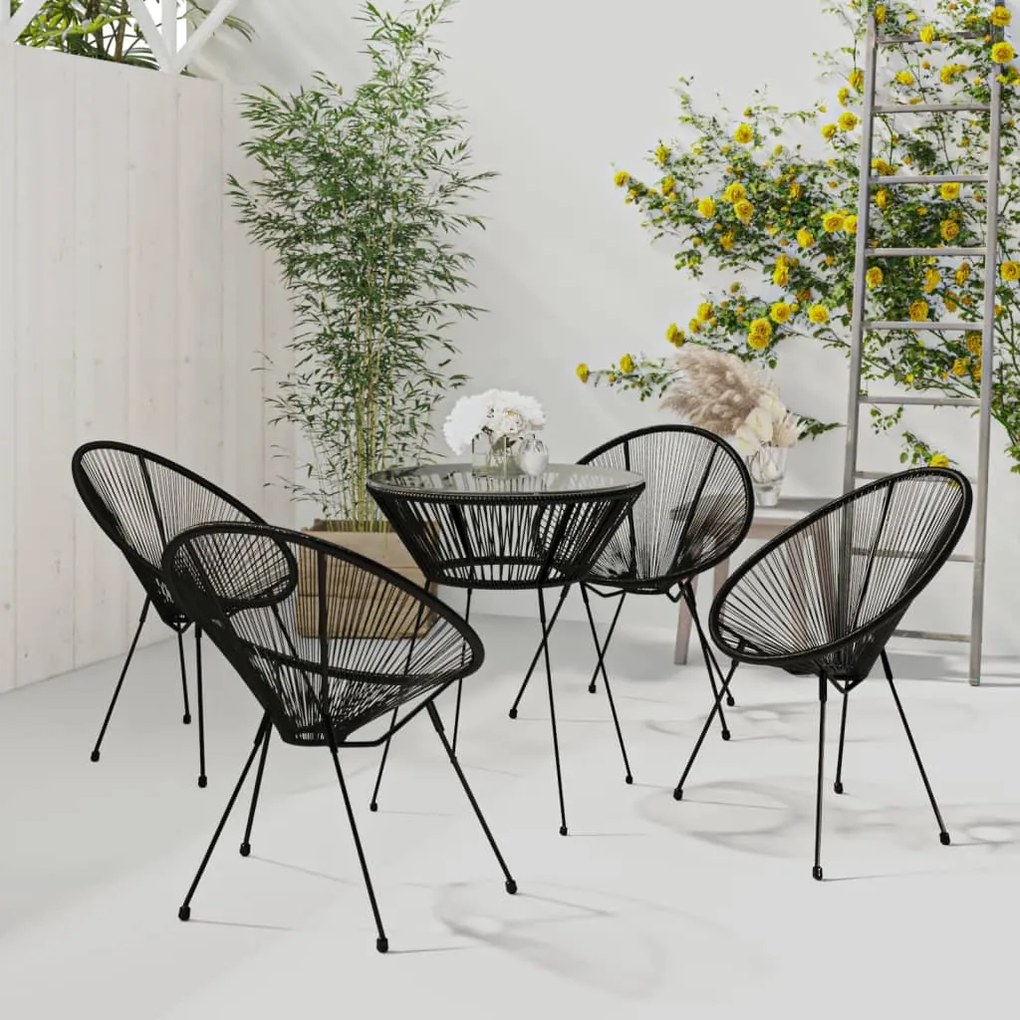 Set da pranzo per giardino 5 pz in rattan pvc nero