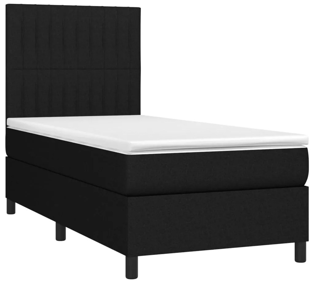 Letto a molle con materasso e led nero 90x190 cm in tessuto