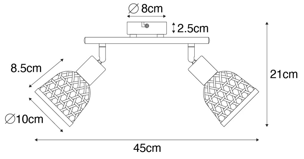 Faretto orientale nero con bambù 2 luci - Rayan