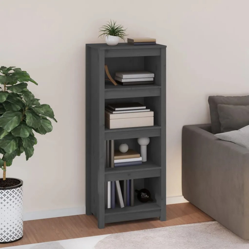 Libreria Grigia 50x35x125,5 Cm İn Legno Massello Di Pino /