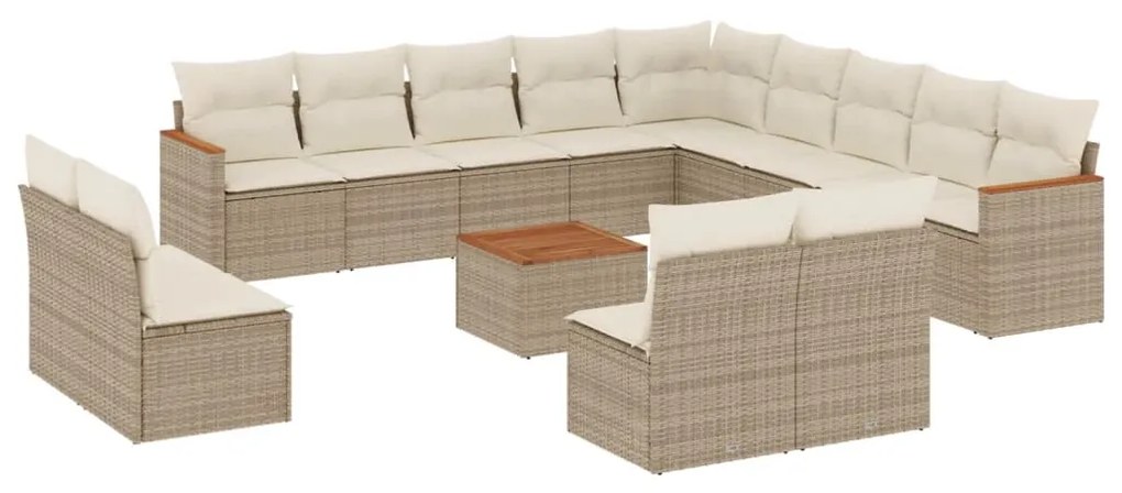 Set Divani da Giardino 14pz con Cuscini in Polyrattan Beige