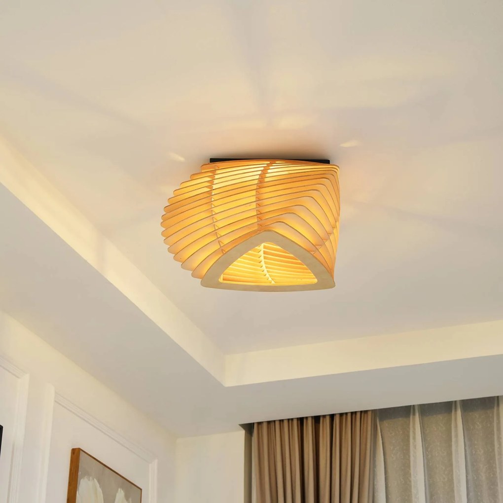 Plafoniera soffitto Sanza Lindby, dimmerabile, Legno chiaro, Soggiorno / Sala da pranzo, Legno, Design, Plafoniera