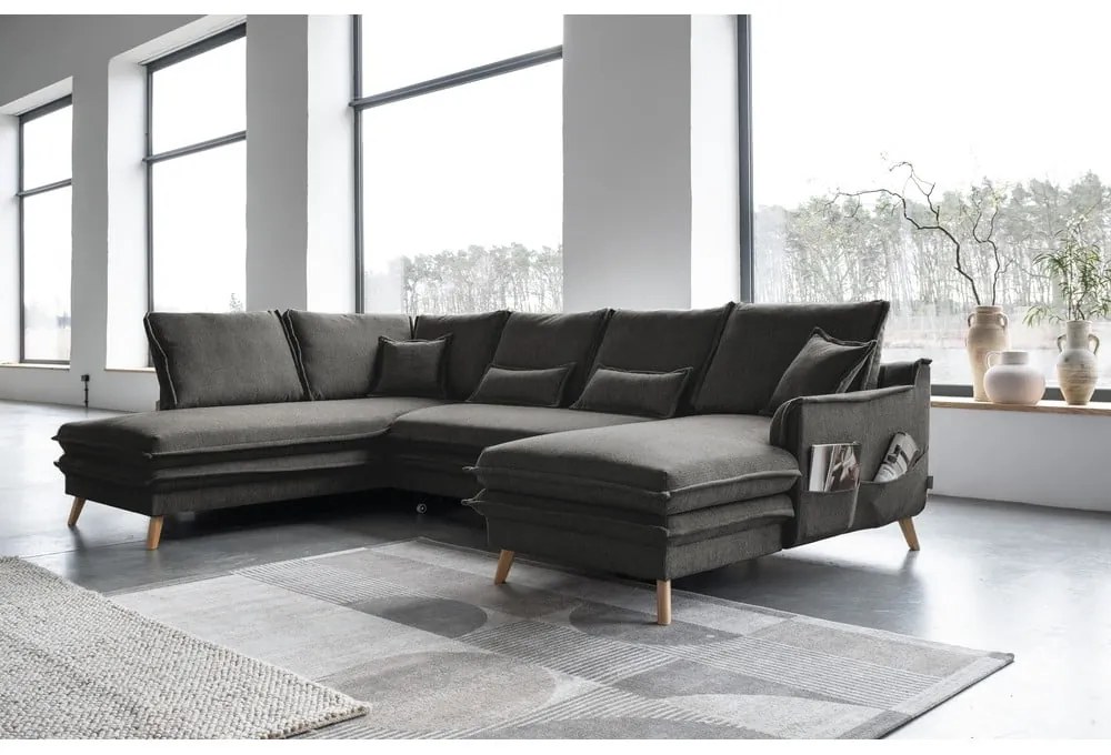 Divano letto angolare grigio scuro (angolo sinistro/"U") Charming Charlie - Miuform