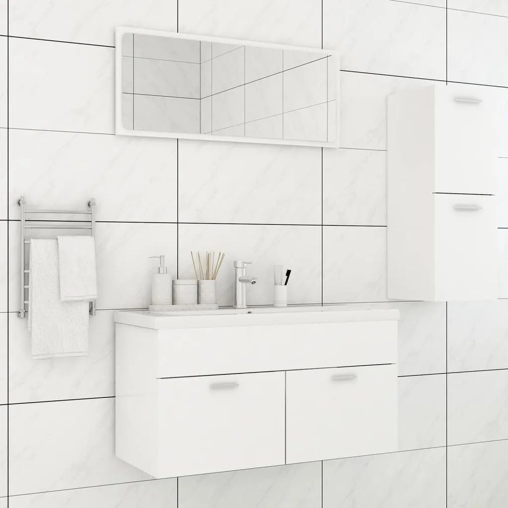 Set Mobili Da Bagno Bianco İn Truciolato /