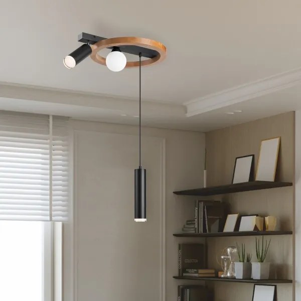 Lampadario a sospensione con filo OTIS 1xG9/5W/230V + 2xE27/15W/230V quercia