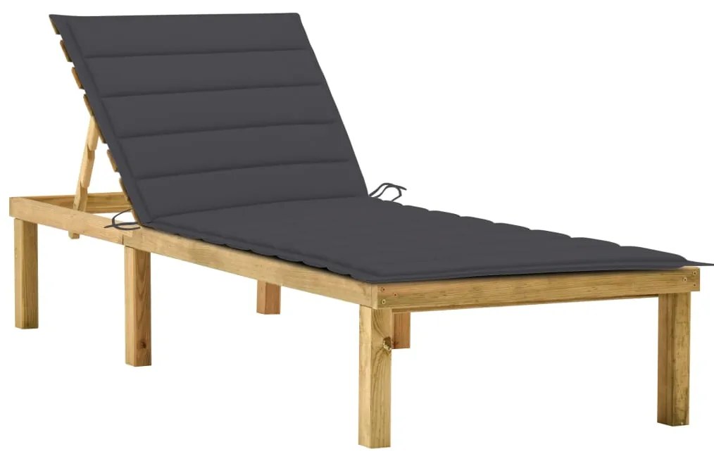 Lettino Da Giardino Con Cuscino Antracite Legno Pino Impregnato /