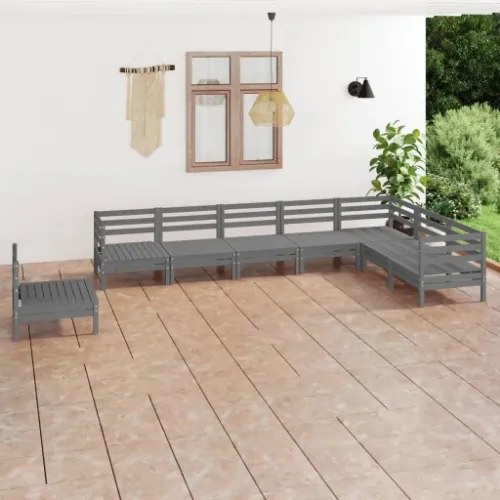 Set Divani da Giardino 8 pz in Legno Massello di Pino Grigio