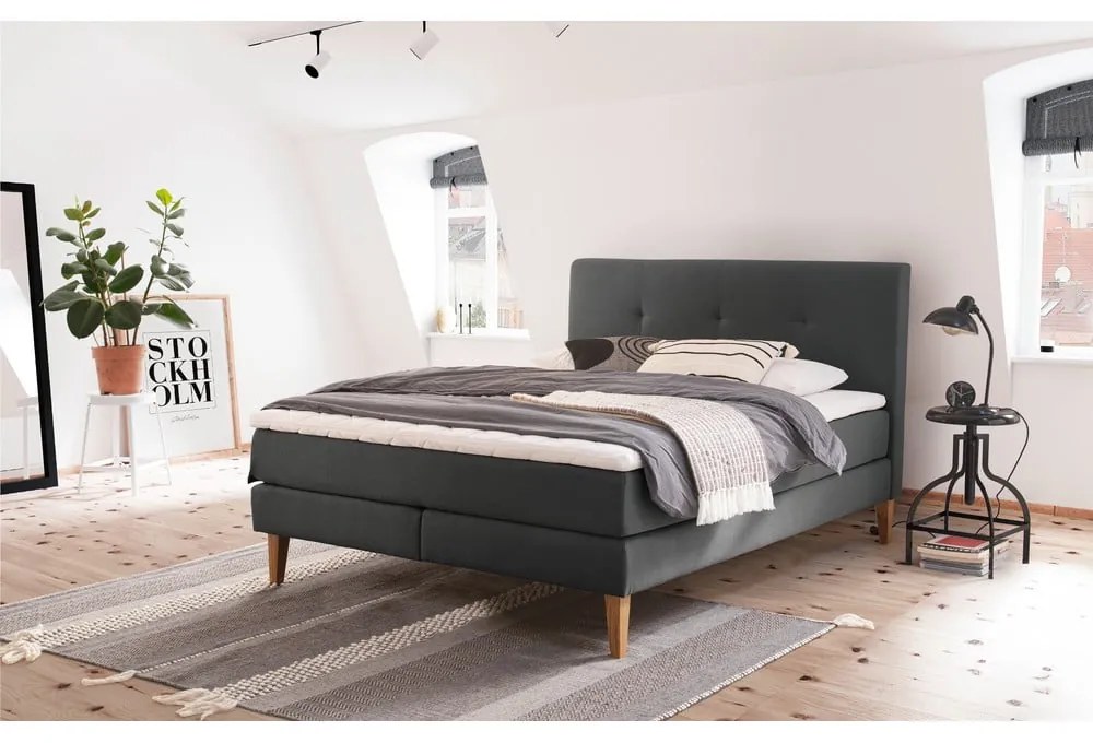 Letto boxspring color antracite 180x200 cm Stockholm – Meise Möbel