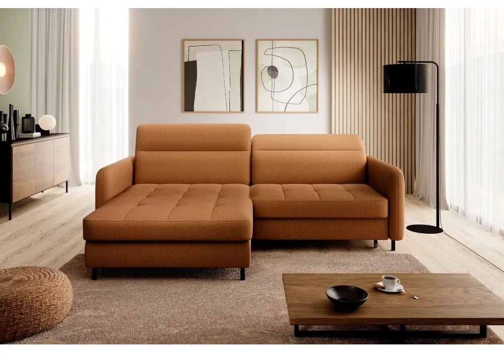 Divano angolare giallo allungabile/con contenitore (con penisola a sinistra/con chaise lounge) e rivestimento in velluto Gomsi – ELTAP