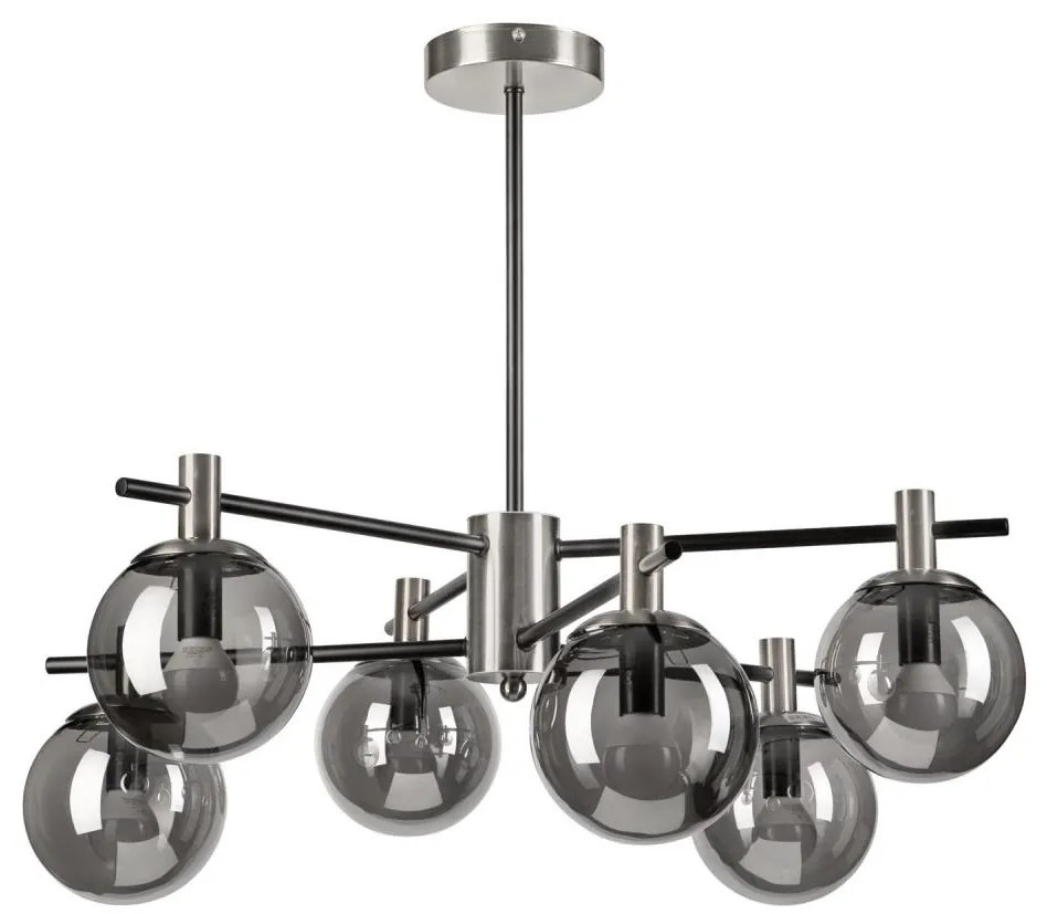 Lampadario a sospensione con supporto rigido LILOU 6xE14/5W/230V cromo opaco/fumé