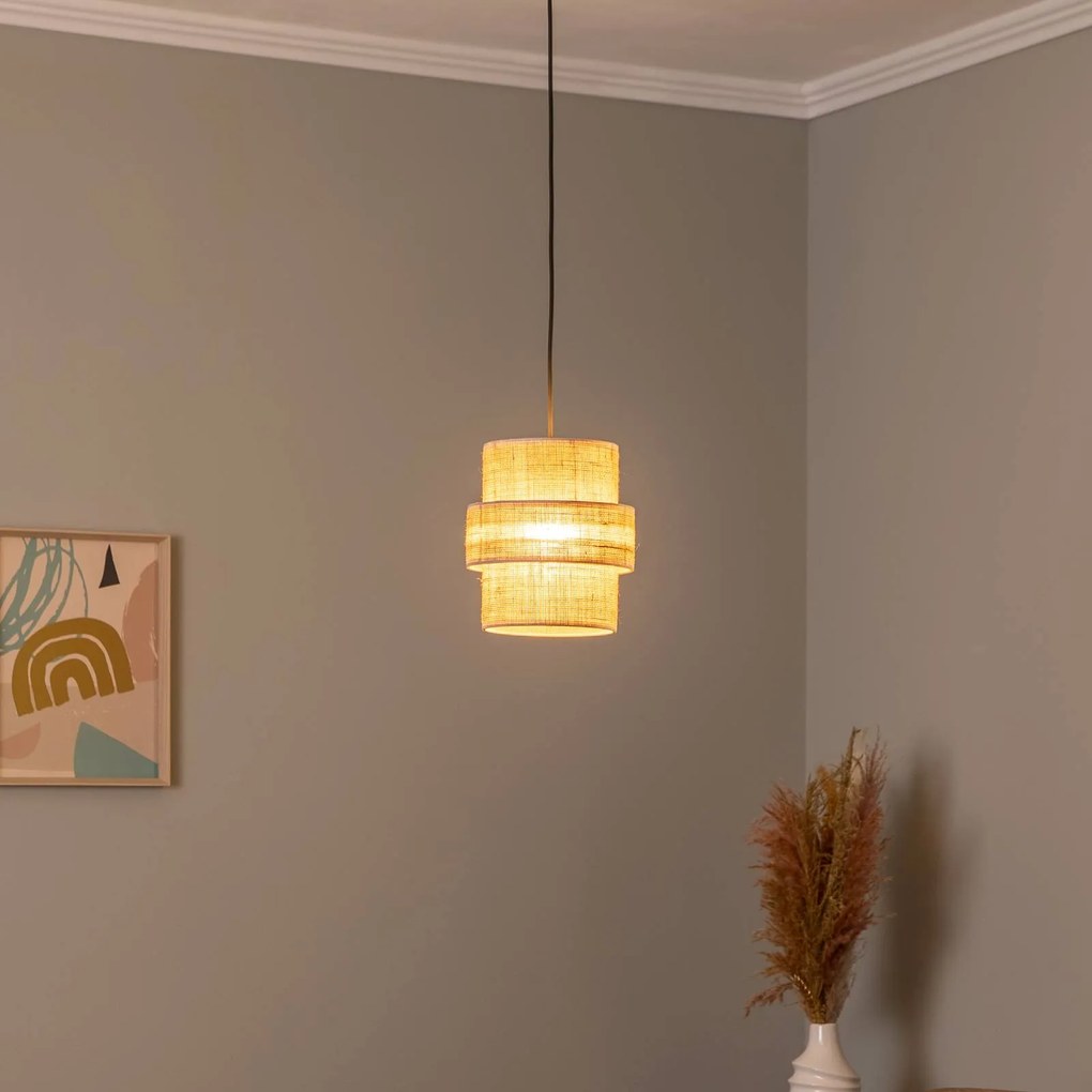 TK Lighting Lampada a sospensione Calisto, Jute, marrone naturale, 1 luce, Ø 20 cm