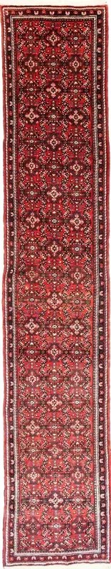 Hosseinabad Tappeto 430 x 80 Rosso (Iran) Annodato A Mano