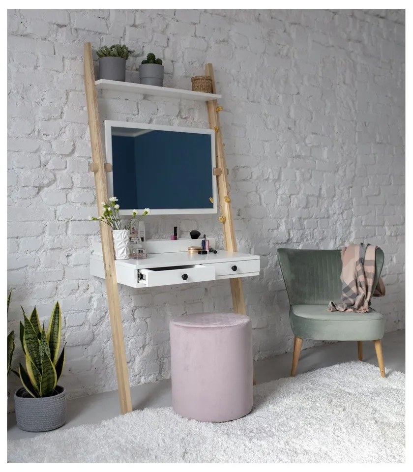 Comodino bianco con cassetto e specchio Leno - Ragaba