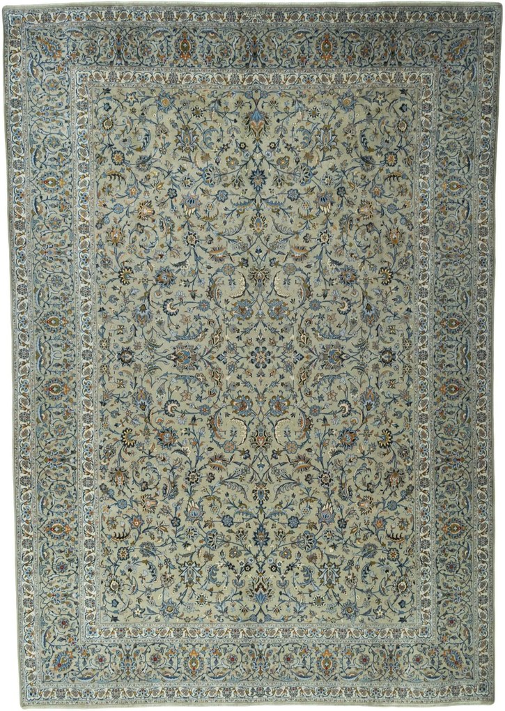 Kashan Tappeto 440x300 Beige (Iran) Annodato A Mano