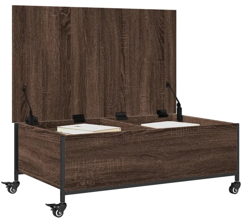 Tavolino con ruote rovere marrone 91x55x34 cm legno multistrato