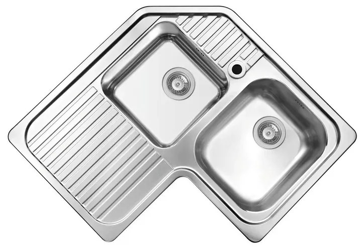 Lavello integrato 2 vasche con gocciolatoio a sinistra PYRAMIS Angolare inox L 83 x L 83 cm argento