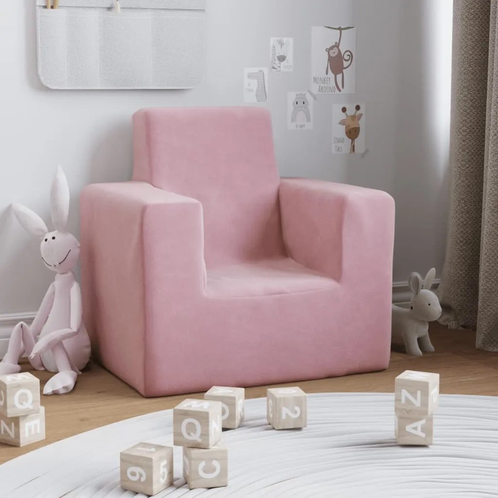 Divano Per Bambini Rosa İn Morbido Peluche /