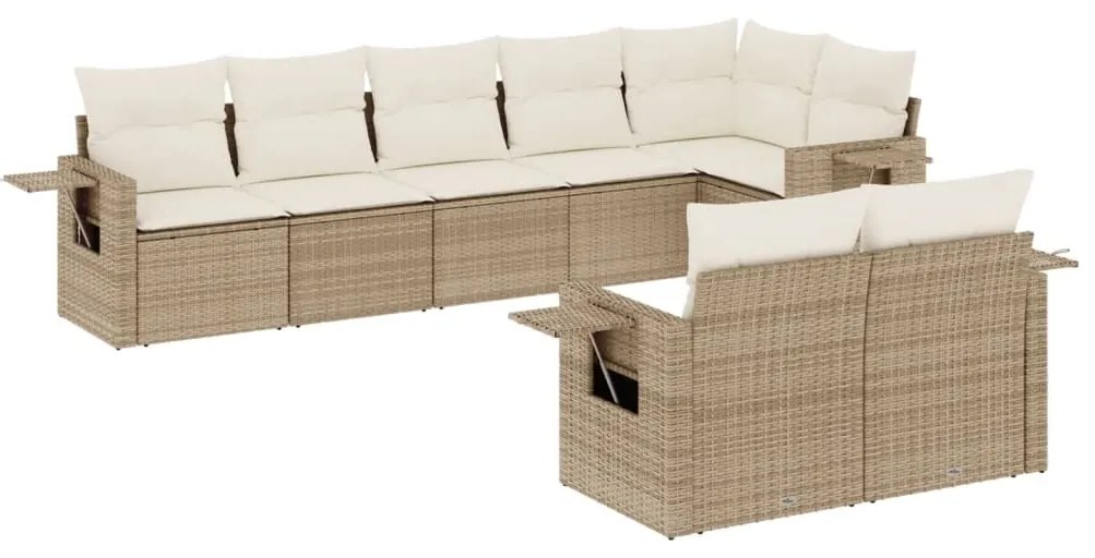 Set Divano da Giardino 8 pz con Cuscini Beige in Polyrattan